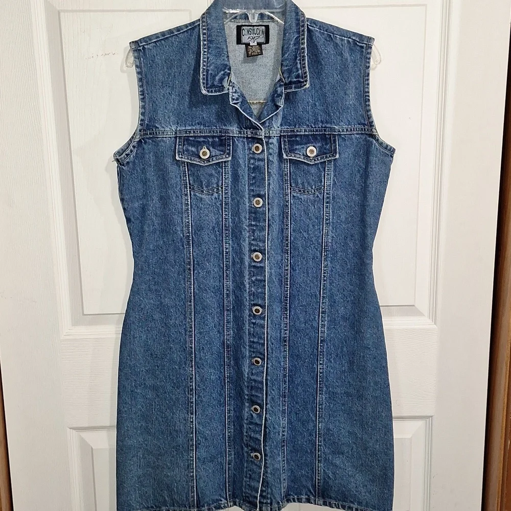 Vintage Construction 1917 heavy fitted denim dress - sleeveless button up - 13